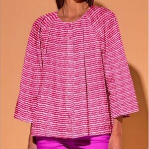 Tucker Flare Sleeve Classic Blouse Raspberry Sound in Silk Cotton